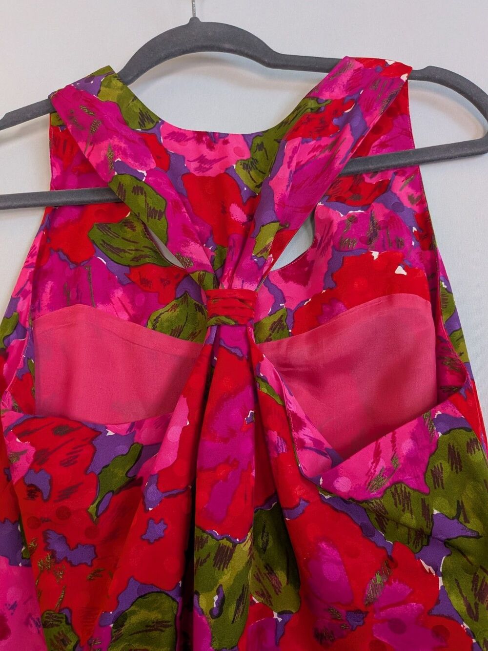 August Silk Dress Pink Green Floral 100% Silk Scoop Neck Racer Back Tank Sz 10 - Picture 13 of 13